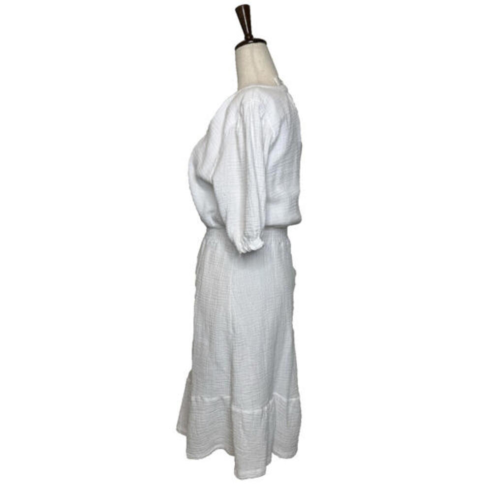 Joie V Neck Puff Sleeve Midi Dress Gauzy White Bohemian Peasant - Picture 3 of 7